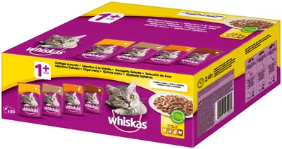 Produktbild von Whiskas Adult 1+ | Katzenfutter Geflügel Auswahl in Gelee Multipack 80x100g