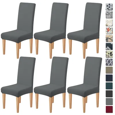 Image de Housses de chaise, lot de 6, housses élastiques pour chaises cantilever, housses amovibles et lavables pour cuisine, restaurant, hôtel, banquet, mariage (grises, 6 pièces)