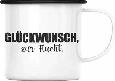 Produktbild von Jobwechsel Emaille Tasse Geschenk Kollegin Kollege Lustig Abschiedsgeschenk Sprüche - Glückwunsch Zur Flucht (Schwarz)