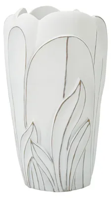 Produktbild von Mittlere Vase Gardy aus weißem Kunstharz mit Reliefblättern