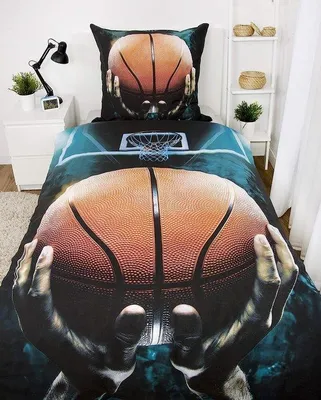 Obrázok produktu pre Posteľná bielizeň s motívom basketbalu, 100 % bavlna, vankúš 80 x 80 cm, prikrývka 135 x 200 cm, zips