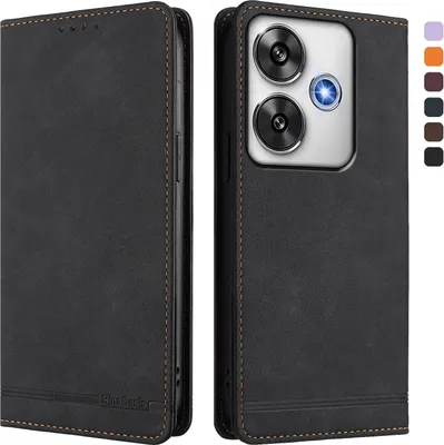 Image de Etui pour Xiaomi Poco F6, étui rétro en cuirPolyuréthaneavec support et fentes pour cartes de crédit Noir