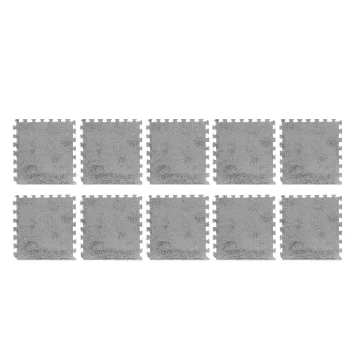 Image de 10 tapis en mousse peluche, antidérapants, découpables, épais, emboîtables, dalles de moquette pour chambre à coucher, gris