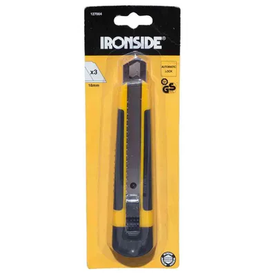 Produktbild von Ironside 127-004 Cuttermesser 18mm Met.Füh 2Komp-Griff, schwarz/gelb/grau