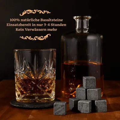 Produktbild von GOURMEO Whisky Steine 9 Stück - aus natürlichen Basalt -Wiederverwendbare Eiswürfel, Whiskysteine, Whisky Stones, Kühlsteine – Einzelnes Set bestehend aus 9 Steinen