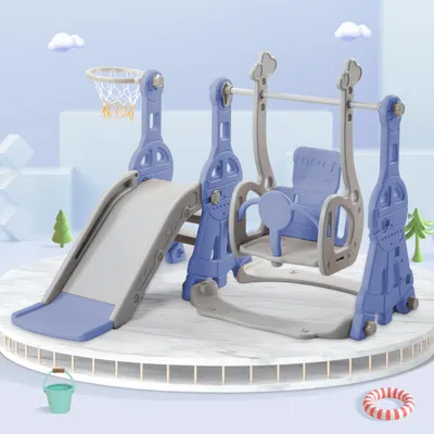 Obrázok produktu pre Detská šmýkačka, 4 v 1 hojdačka so šmýkačkou a basketbalovým košom, rebrík na lezenie, záhradná šmýkačka pre vnútorné a vonkajšie použitie