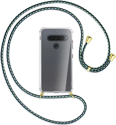 Produktbild von Handykette Backcover-Schutzhülle mit Band (Metall goldfarben) für LG G8S ThinQ - grün/blau/weiß