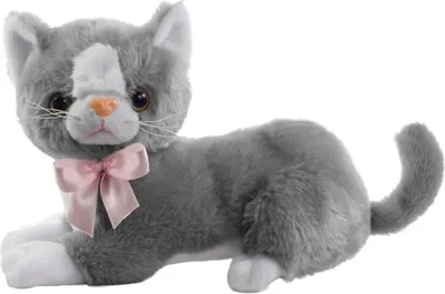 Image de Mascotte de chat gris Flico avec nœud 34 cm