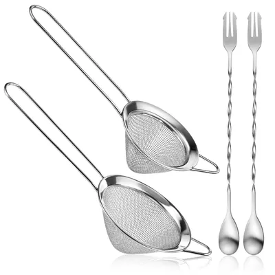Cocktailsieb-Set 2er, Edelstahl, 7 & 8,6 cm, mit 2 Barlöffeln