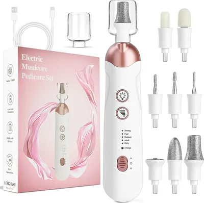 Produktbild von OKWISH Maniküre Set, Elektrische Nagelfeile,Maniküre und Pediküre Set, Nagelhautentferner Elektrisch Maniküre-Pediküre-Set 5 Stufen mit Staubschutz