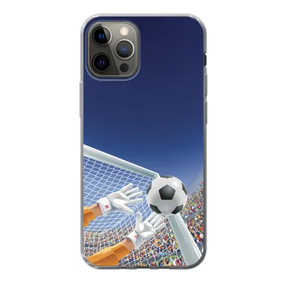 Produktbild von MuchoWow® Handyhülle Schutzhülle Hülle für iPhone 12 Pro Eine Illustration eines Torwarts, der den Fußball stoppt - Junge - Mädchen - Kind Silikon Softcase Handy Hülle - Abdeckung