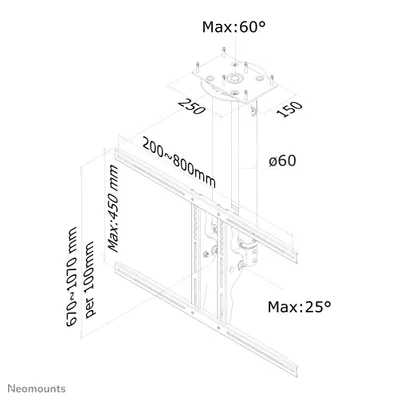 Zdjęcie produktu dla Neomounts PLASMA-C100BLACK, 200 x 200 mm, 800 x 450 mm, 0 - 25°, 0 - 60°, Stal, Czarny