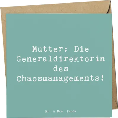 Produktbild von Mr. & Mrs. Panda Grußkarte Spruch Mutter Chaosmanagerin - Meeresbrise - Geschenk, herzerwärmende Sprüche, Glückwunschkarte, Verwandte, anlasskarte, Chaos, Familie, Alltag