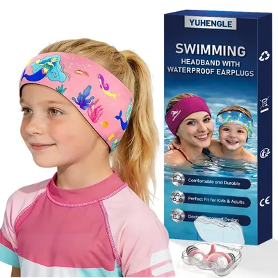 Image de Bandeau de natation pour enfants et adultes - Néoprène avec protection des oreilles, fermeture velcro, étanche