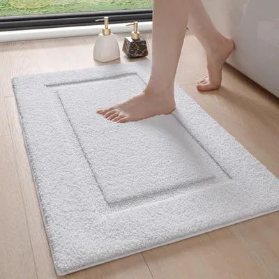 Image de Tapis de bain 50 x 80 cm, antidérapant, lavable, doux, absorbant, en microfibre, pour la baignoire, la douche et la salle de bains, blanc