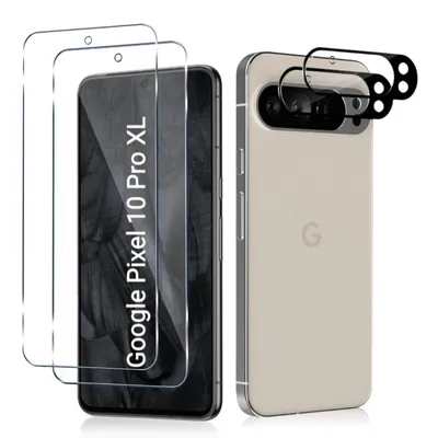 Produktbild von CLM-Tech 4er Set Schutzfolie kompatibel mit Google Pixel 10 Pro XL - 2X Panzerfolie + 2X Kameraschutz Kameraglas Panzerglas Displayschutz 9H Glas Displayfolie Schutzglas Folie kristallklar