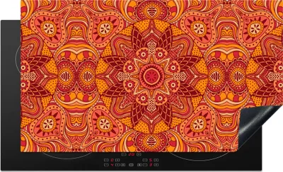 Produktbild von KitchenYeah© Herdabdeckplatte Mandala - Muster - Vintage - Orange - Rot , 91x52cm, Küche Deko, Glaskeramikkochfeld Herdabdeckung, Abdeckplatte fùr Kochfeld