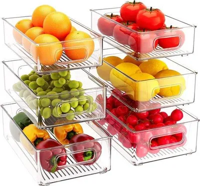 Produktbild von 6 Stück durchsichtiges stapelbares Kühlschrank-Lagertool-Set - BPA-frei