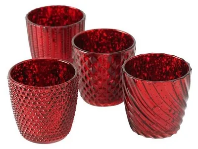 Produktbild von Windlicht Teelichthalter Glas lackiert rot Höhe 9,0 cm Ø 9 cm 4er-Set