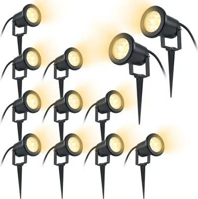 A collection of garden spotlights arranged in a grid pattern against a white background.