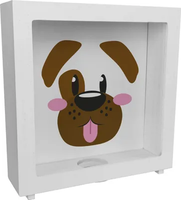 Produktbild von Rahmen Spardose aus Holz aus Keramik mit niedlichem Hunde-Gesicht - für kleine