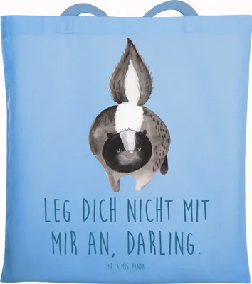 Produktbild von Mr. & Mrs. Panda Shopping Tasche Stinktier Angriff - Sky Blue - Geschenk, Schultasche, Tote Bag, Stinker, Einkaufstasche, Stinki, Wildtier, Raubtier, totebag, Drohung