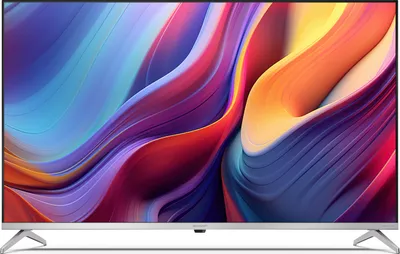 A television with a colorful abstract image displayed on its screen, set against a white background.