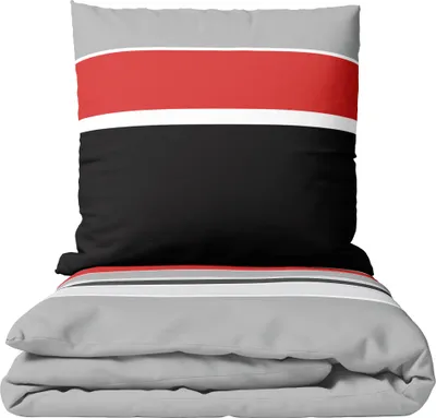 Produktbild von Baumwolle Bettwäsche Set 135x200 cm 80x80 cm Grau Rot Gestreift mit Reißverschluss 4 teilig