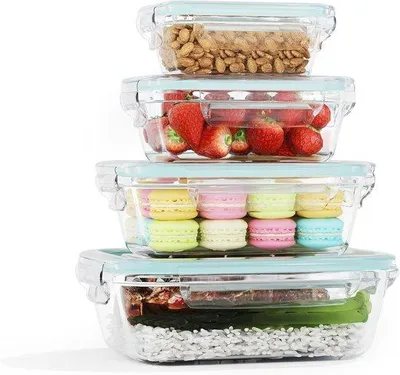 Produktbild von Famanu Glasbehälter mit Deckel, 4-teilig, Borosilikatglas, luftdicht und auslaufsicher, Vorratsdosen für Kühlschrank, Gefrierfach und Mikrowelle