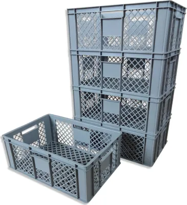Produktbild von 5x Bäckerkiste Brötchenbox Brotbehälter Konditorenbox Stapelbox Gitterbox EURO-Norm 23 cm grau (5xBK 23 grau)
