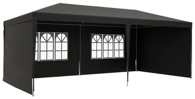 Image de Kiosque de jardin - Tente de réception - 3 x 6 m - 4 parois latérales - 2 fenêtres - Bâche en PE - Gris foncé