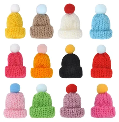 Imagen del producto de Mini gorros, 40 unidades, tejidos, gorros navideños de colores para decoración