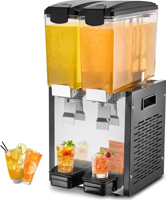 Zdjęcie produktu dla VEVOR Komercyjny dystrybutor napojów, 2 zbiorniki po 10 l na zbiornik Dozownik soku, 270 W Dozownik mrożonej herbaty ze stali nierdzewnej z temperaturą chłodzenia 7-12 °C, do zimnych napojów bar restauracja przyjęcie