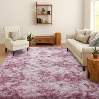 Produktbild von Langflorteppich 140x200 cm, dunkelrosa, Polyester, für Wohnzimmer