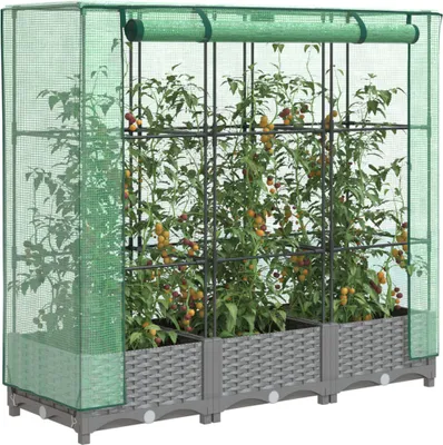 Productafbeelding van Maison Exclusive - Verhoogde tuinbed met kasopbouw, rattanlook, 120x40x123 cm