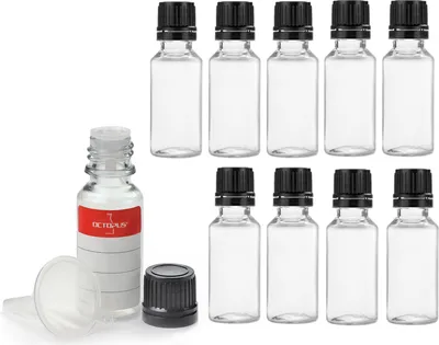 Produktbild von 10x 20 ml PET Flasche mit Tropfverschluss (G18) und Minitrichter