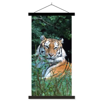 Produktbild von MuchoWow® Textilposter Tiger - Gras - Grün 60x120 cm mit schwarzem Rahmen - Magnete
