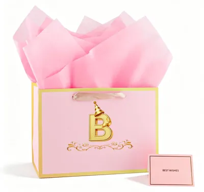 Productafbeelding van Set van 4 roze-gouden geschenktassen met handvatten en accessoires