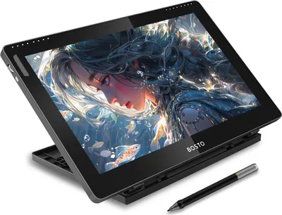 Produktbild von BOSTO 16HD Grafiktablett 15,6 Zoll IPS Bildschirm, 1920x1080 Auflösung, 16K Druckstufe, mit wiederaufladbarem Stylus-Stift, 20 Stiftspitzen usw.