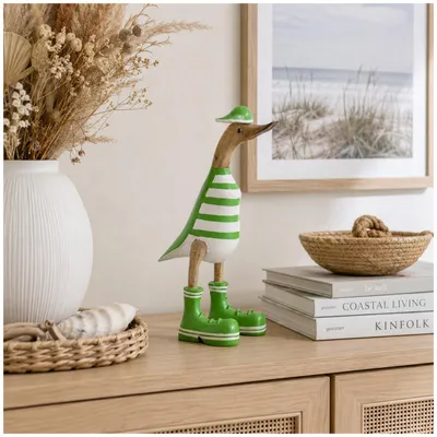Produktbild von Dekoente Badeenten Bert aus Holz Grün Weiß 25 cm Maritime Dekoration