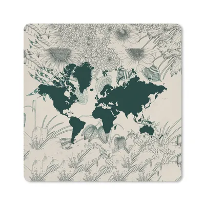 Produktbild von MuchoWow® Mauspad Mousepad Weltkarte - Blumen - Pflanzen 30x30 cm - Mousepads - Maus Mat - Pad - Mausunterlage - Gaming