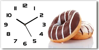 Produktbild von Wanduhr aus Glas – 60x30 cm - Glasbild - Glasuhr - Gehärtetes Glas - schwarze-zeiger - Donuts mit Schokolade