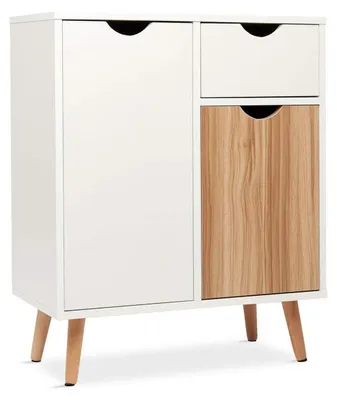 Produktbild von Kommode Sideboard mit 1 Schublade 2 Türen 60 x 30 x 73 cm Weiß Natur