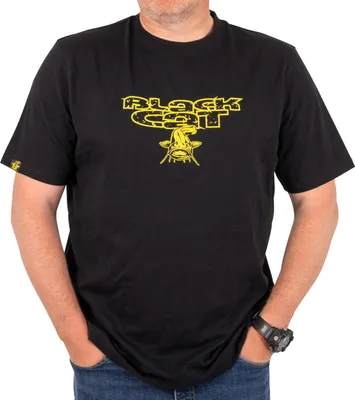 Produktbild von Black Cat Schwarzes T-Shirt mit Distressed-Logo - Angelshirt, Größe:L