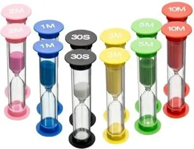 Produktbild von 12 Stück Sanduhren Set für Kinder, 30sec 1min 2min 3min 5min 10min Kleine Timer Klassenzimmer Heim Büro Geeignet Lernen Spiel Timing
