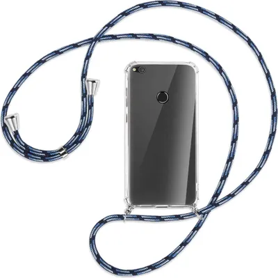 Produktbild von Handykette Backcover-Schutzhülle mit Band (Metall silberfarben) für Huawei P8 Lite / P9 Lite 2017 - Blautöne