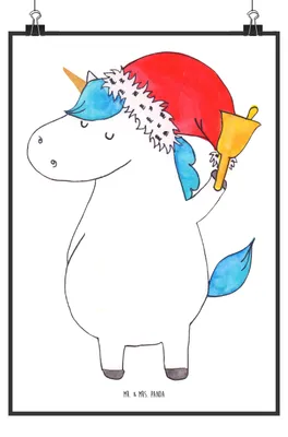 Produktbild von Mr. & Mrs. Panda Bild Einhorn Weihnachtsmann DIN A5 - Weiß - Geschenk, Wanddekoration, Weihnachten, Unicorn, drucke, Wandbild, Nikolaus, Einhörner, wanddeko, Gin, Deko
