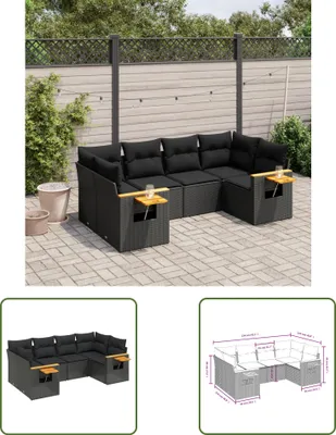 Produktbild von The Living Store 6-tlg. Garten-Sofagarnitur mit Kissen Schwarz Poly Rattan