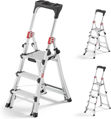 Produktbild von Master TL100 Topline 3-in-1 Alu Teleskopleiter - Flexible Arbeitshöhe 3-5 Stufen belastbar bis 150 kg - 2,65-3,09 m Arbeitshöhe einstellbar - extragroße Plattform - Leiter ausziehbar - Aluleiter