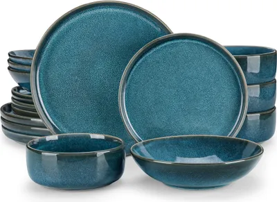 Image de Service de table en faïence, vancasso 32-St Service combiné, set de vaisselle avec bols à céréales, assiettes à soupe, assiettes à dessert et assiettes plates pour 8 personnes